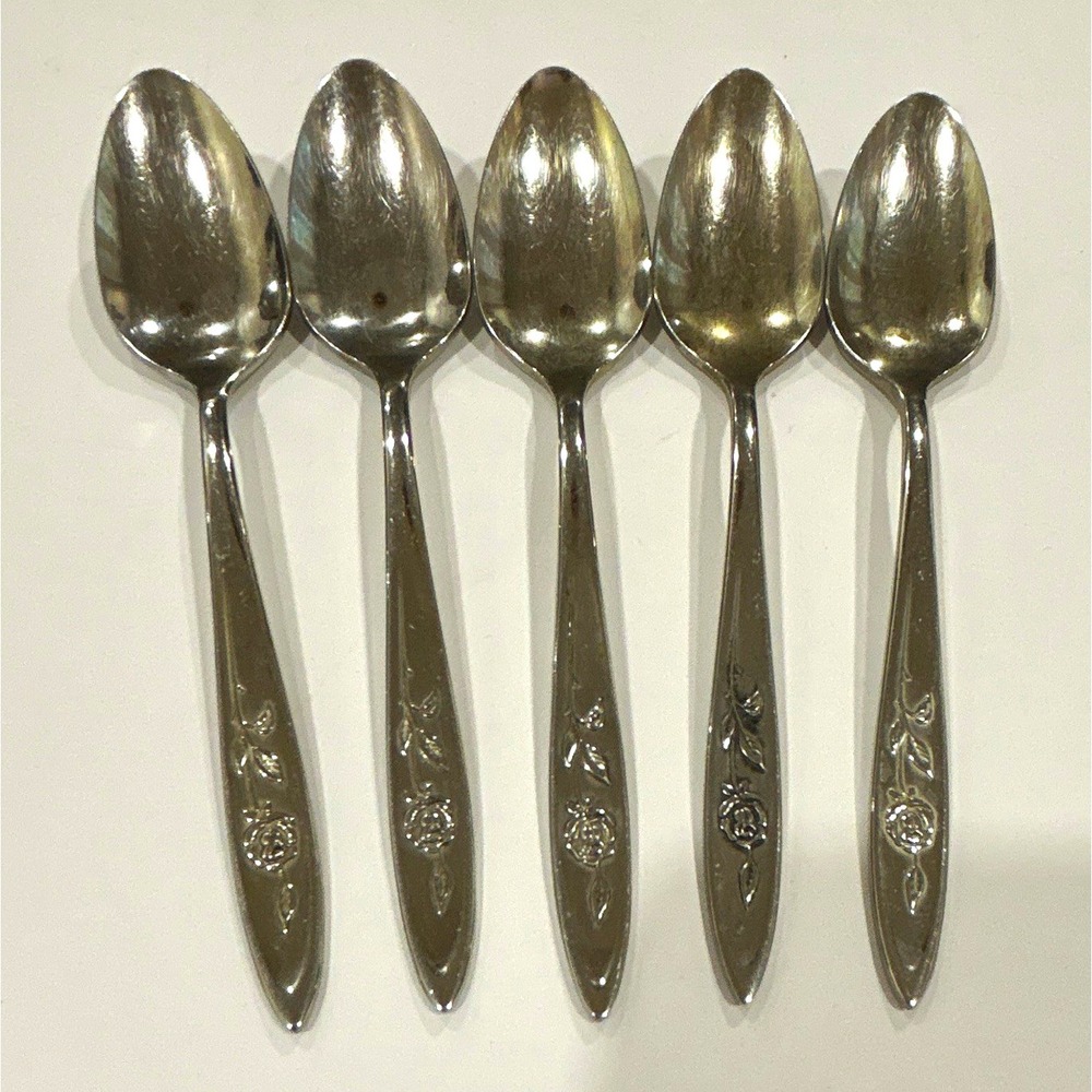 Lot of 5 Oneida community stainless teaspoons in My Rose pattern